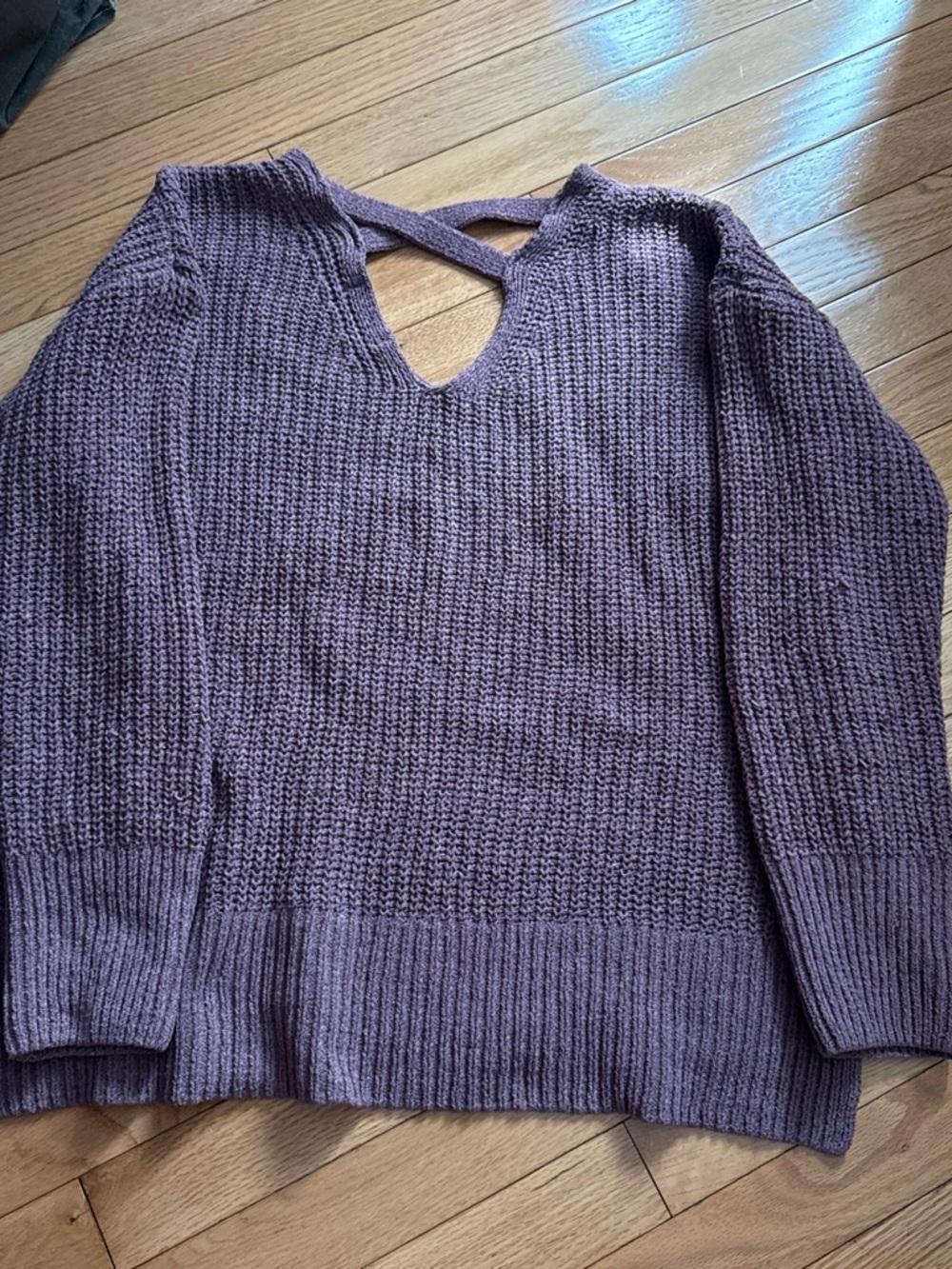 Purple V-Neck Crisscross Back Women's Sweater
